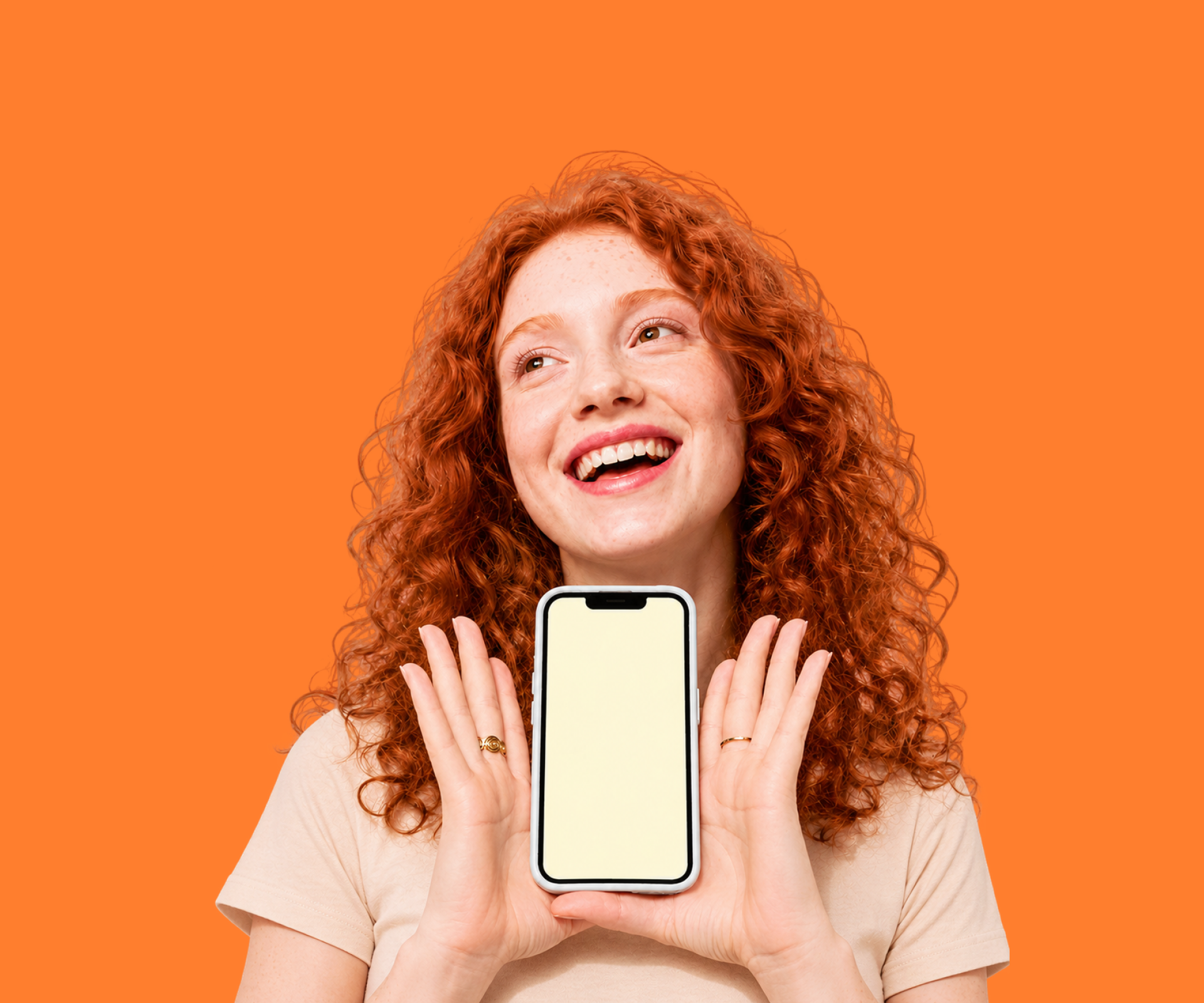 A girl holding a phone with the One Price Coffee app